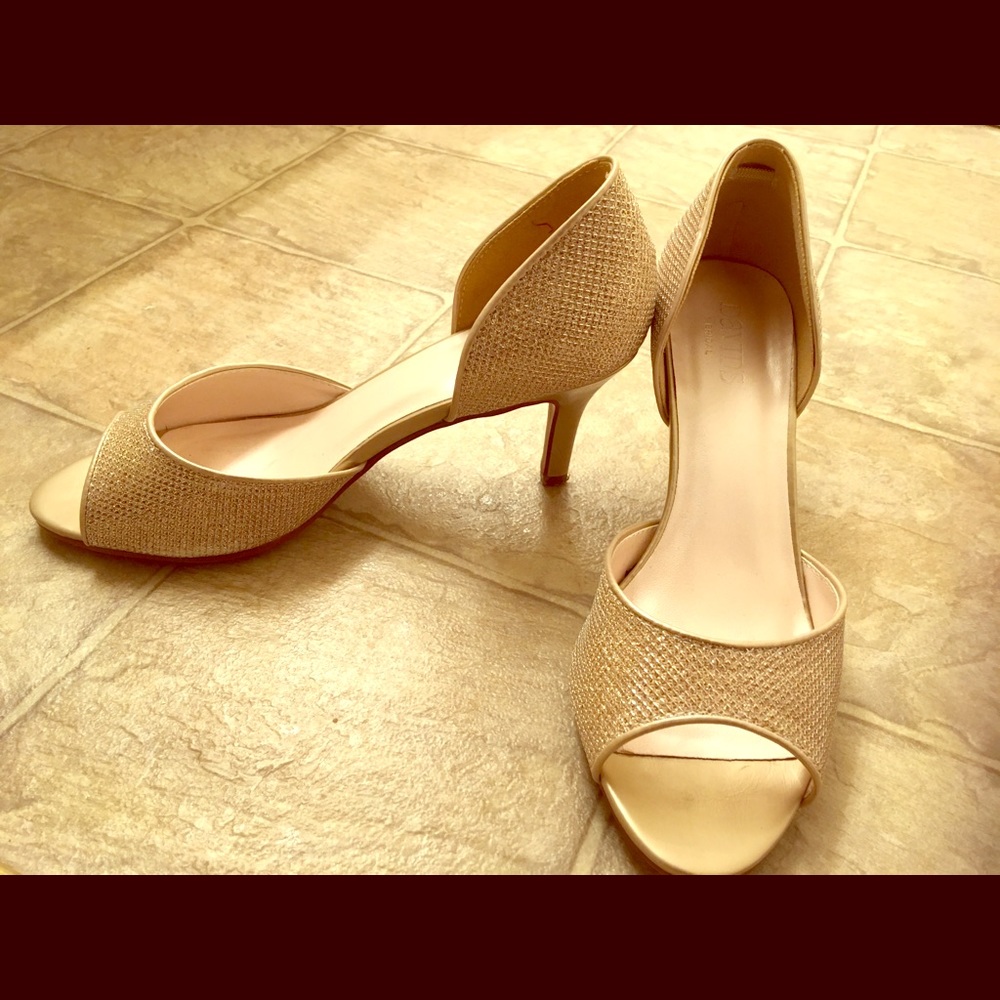 Gold glittery David’s Bridal heels